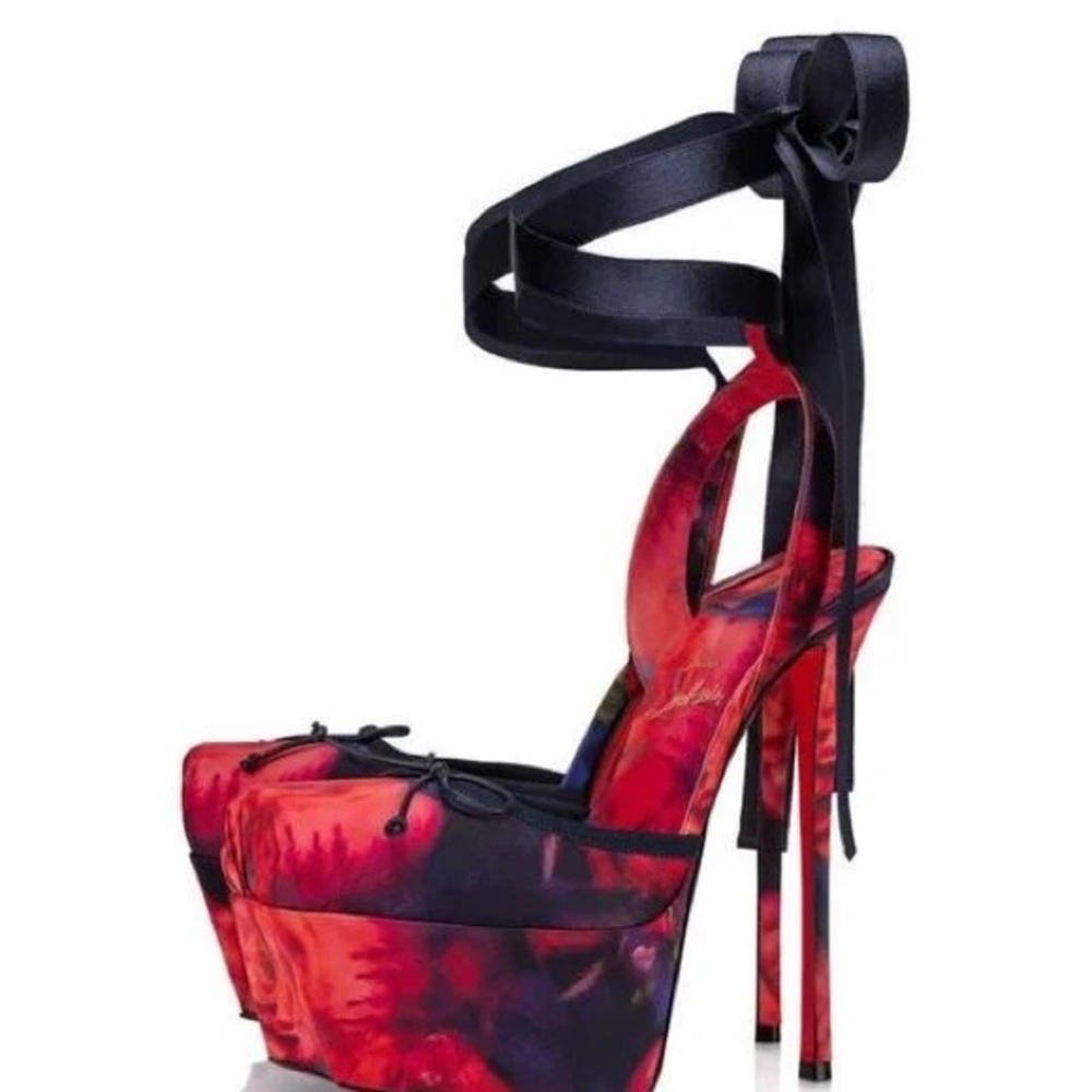 Christian Louboutin Red and Black Platform Heels